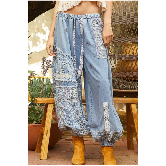 Bohemian Patchwork Blue Jeans - Picture 2 of 5